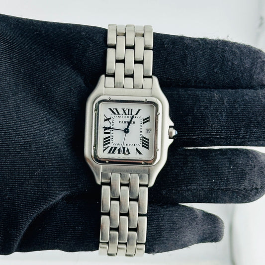 Cartier Panthere Jumbo White Roman Dial on Stainless Steel Bracelet Ref 1300