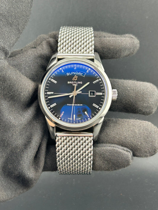 Breitling Transocean Day Date Black Index Dial on Stainless Steel Bracelet Ref. A45310/A451B69OCA Complete 2013 — view 2