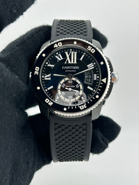 Cartier Calibre de Cartier Diver Black Roman Numerals Dial on Black Rubber Band Ref. WSCA0006 Papers 2016 — view 2