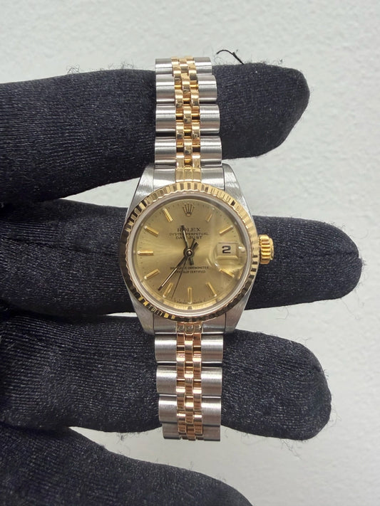 Rolex Datejust Lady Champagne Stick Dial on Jubilee Ref 69173 with Papers