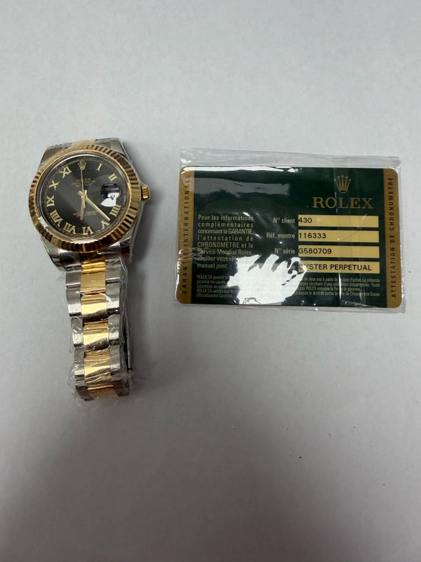 Rolex Datejust II Black Roman Dial on Oyster Ref 116333 with Card Old Green 2012