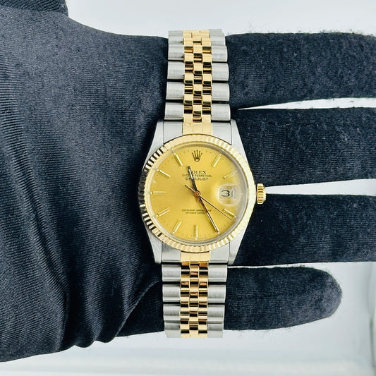 Rolex Datejust Champagne Stick Dial on D Link Jubilee Ref 16013 with Papers 1988