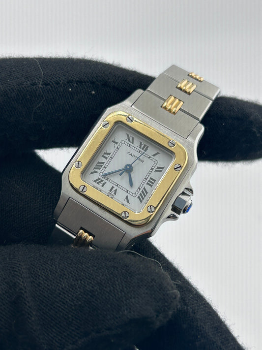Cartier Santos Galbée White Dial on 2 Tone Yellow Gold / Stainless Steel Bracelet Ref. W20057C4 — view 2