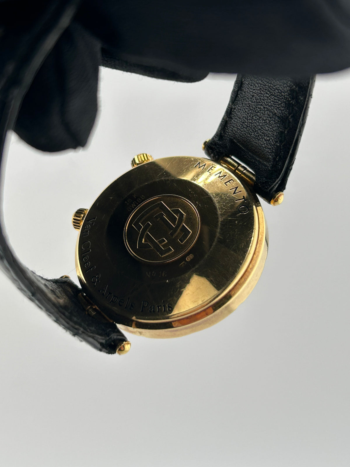 Van Cleef & Arpels Sports 1 Memento Alarm Ivory Dial on Black Leather Band Ref. 123.003 — view 6