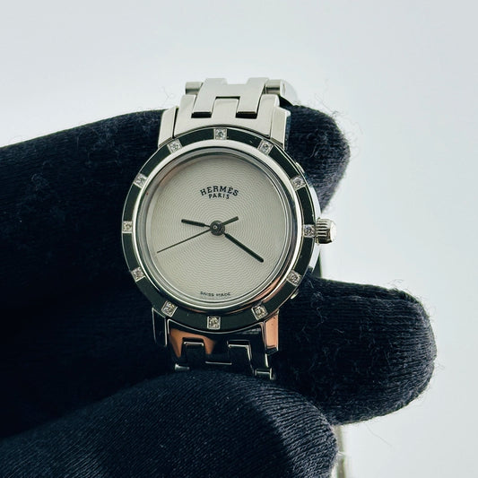 Hermes Clipper White Mop Dial on Stainless Steel Bracelet Ref CL4.230