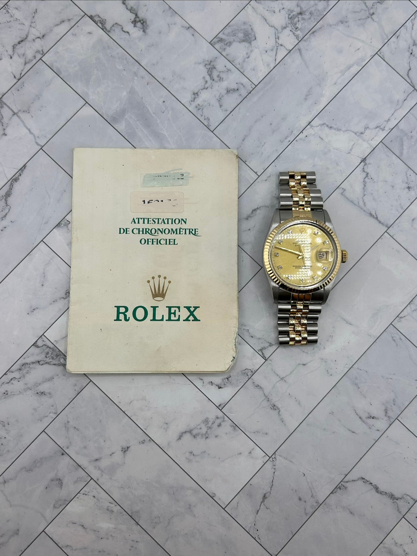 Rolex Datejust Champagne Diamond Dial on D Link Jubilee Bracelet Ref. 16013 Papers Open Date — view 7