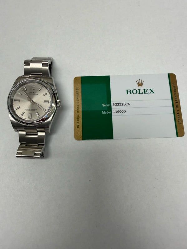 Rolex Oyster Perpetual Silver Dial on Oyster Ref 116000 with New Style Card White 2020