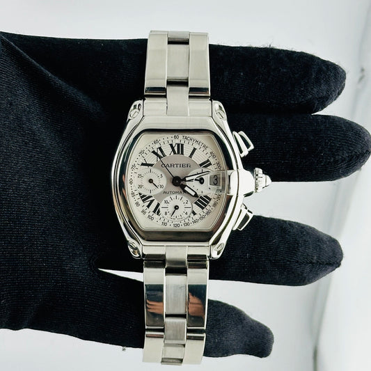 Cartier Roadster XL Chrono Silver Roman Numerals Dial on Stainless Steel Bracelet Ref 2618