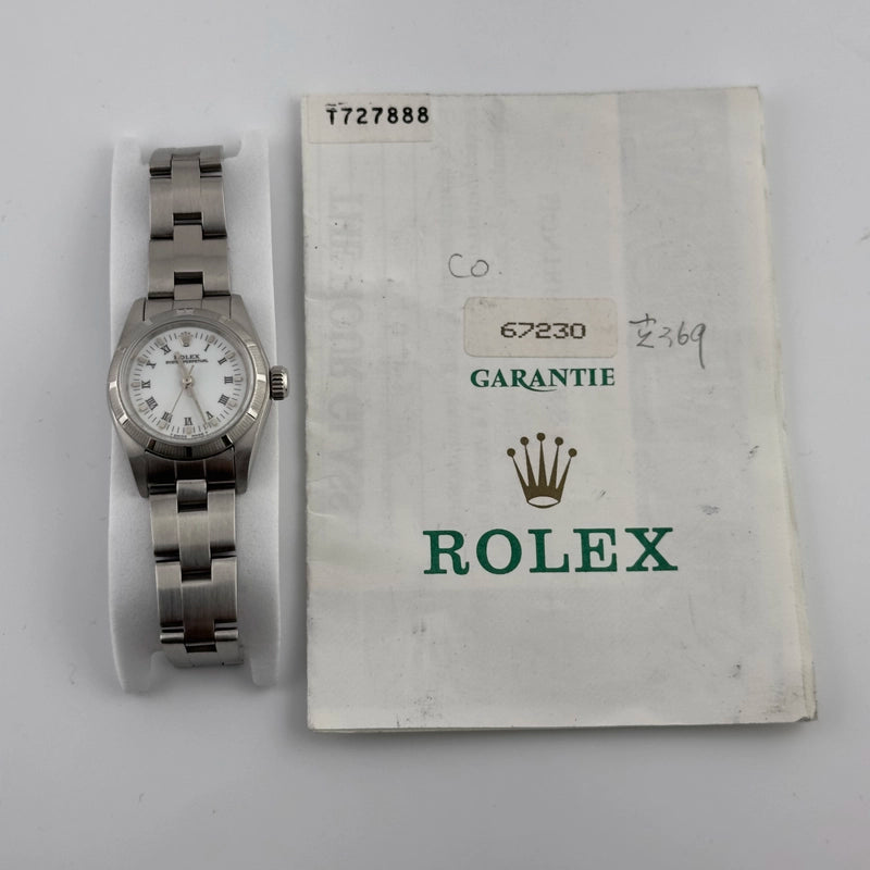 Rolex Oyster Perpetual White Roman Dial on Oyster Ref 67230 with Papers 1997