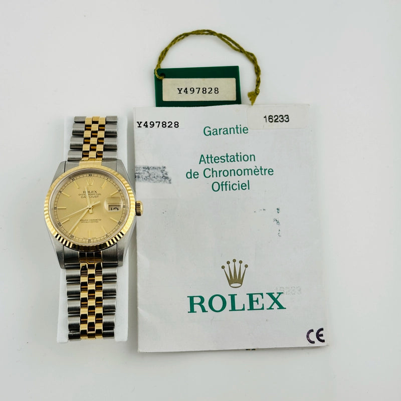 Rolex Datejust Champagne Stick Dial on D Link Jubilee Ref 16233 with Papers 2003