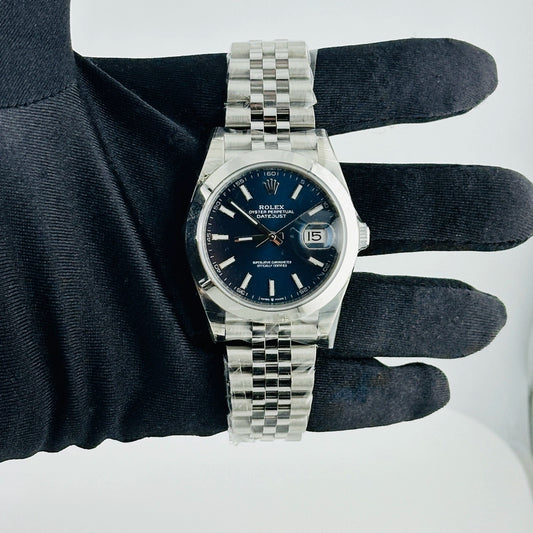 Rolex Datejust Blue Index Dial on Jubilee Ref 126300 with New Style Card White 2019