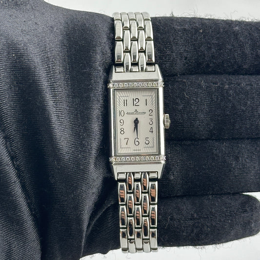 Jaeger Le Coultre Reverso B/M White Arabic Dial on 5 Row Links Ref. 201.8.47 Manuals Only Open Date — view 2