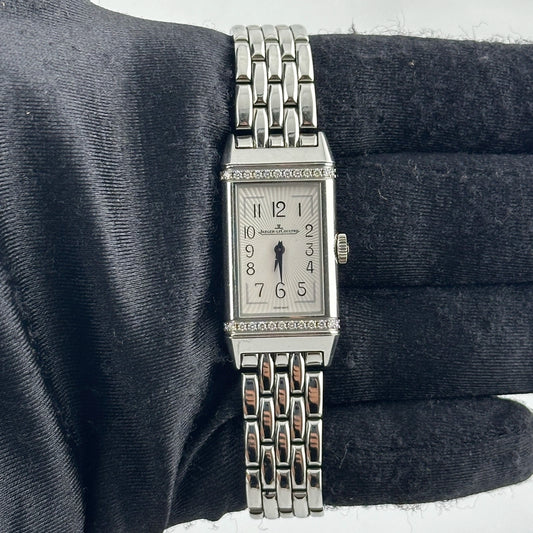 Jaeger-LeCoultre Reverso B/M Jaeger Le Coultre Reverso B/M White Arabic Dial on 5 Row Links Ref 201.8.47 with Manuals Only