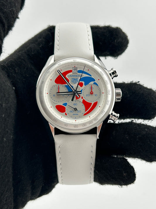 Tag Heuer Carrera Chrono Expo Osaka Silver Dial on White Leather Strap Ref. CBS221C.FC6619 Complete 2025 — view 2
