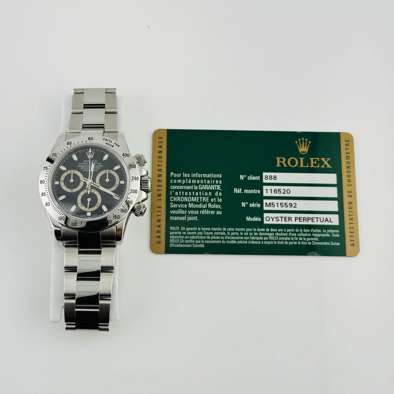 Rolex Daytona Black Dial on Oyster Ref 116520 with Card Old Green 2008