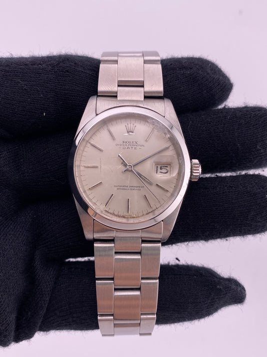 Rolex Oyster Perpetual Date Silver Stick Dial on Oyster Steel Bracelet Ref. 1500 1966 — view 2