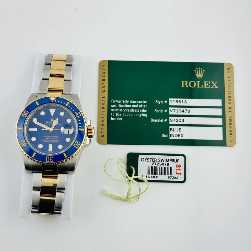 Rolex Submariner Blusey Blue Dial on Oyster Ref 116613LB with Card Old Green 2011