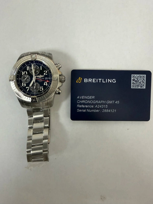 Breitling Avenger Chronograph GMT Black Dial on Bracelet Ref A24315101B1A1 with Card 2023