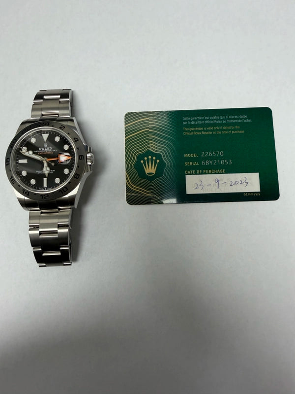 Rolex Explorer II Black Dial on Oyster Ref 226570 with New Style Card Green 2023