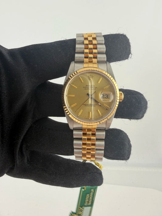 Rolex Datejust Champagne Stick Dial on Jubilee Ref 16233 with Papers 1989