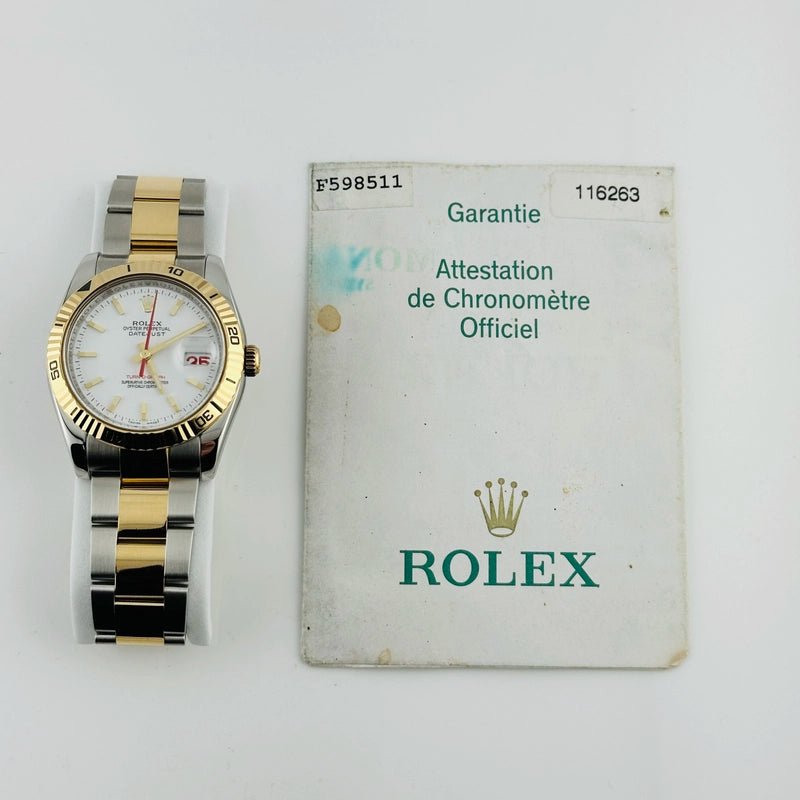 Rolex Datejust Turn-o-Graph White Dial on Oyster Ref 116263 with Papers 2004