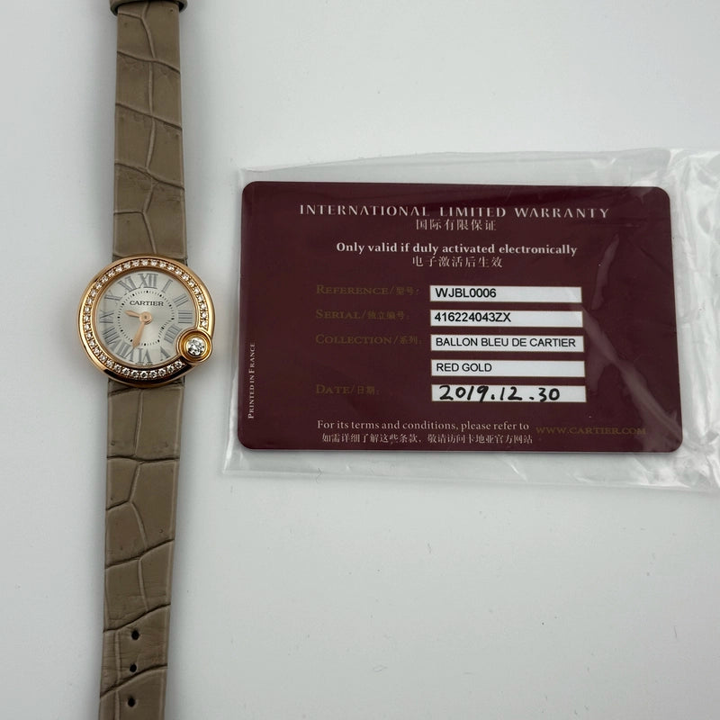 Cartier Ballon Bleu B/P Silver Roman Dial on Leather Ref WJBL0006/4162 with Card 2019
