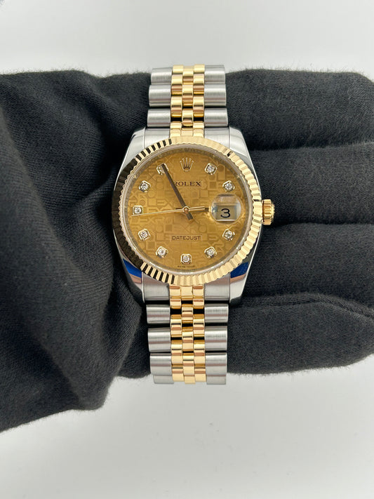 Rolex Datejust Champagne Anniversary Factory Diamond Dial Dial on D Link Jubilee Hidden Clasp Bracelet Ref. 116233G 1991 — view 2