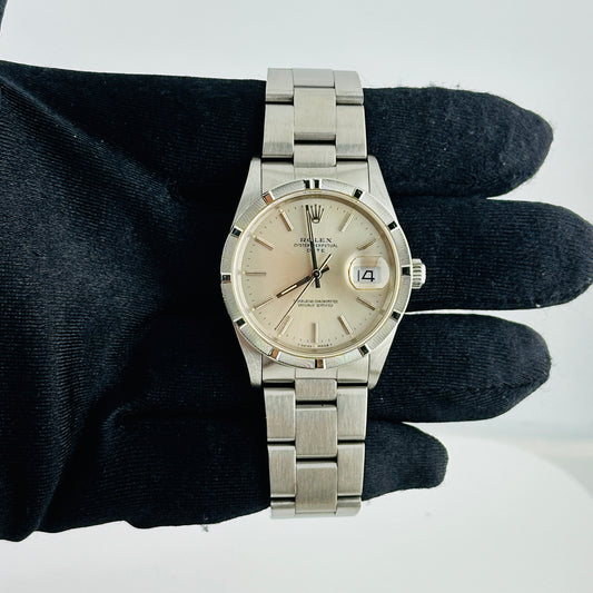Rolex Oyster Perpetual Date Silver Stick Dial on Oyster Ref. 15210 1990 — view 2