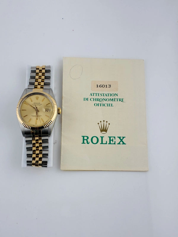 Rolex Datejust Champagne Stick Dial on D Link Jubilee Ref 16013 with Papers 1987