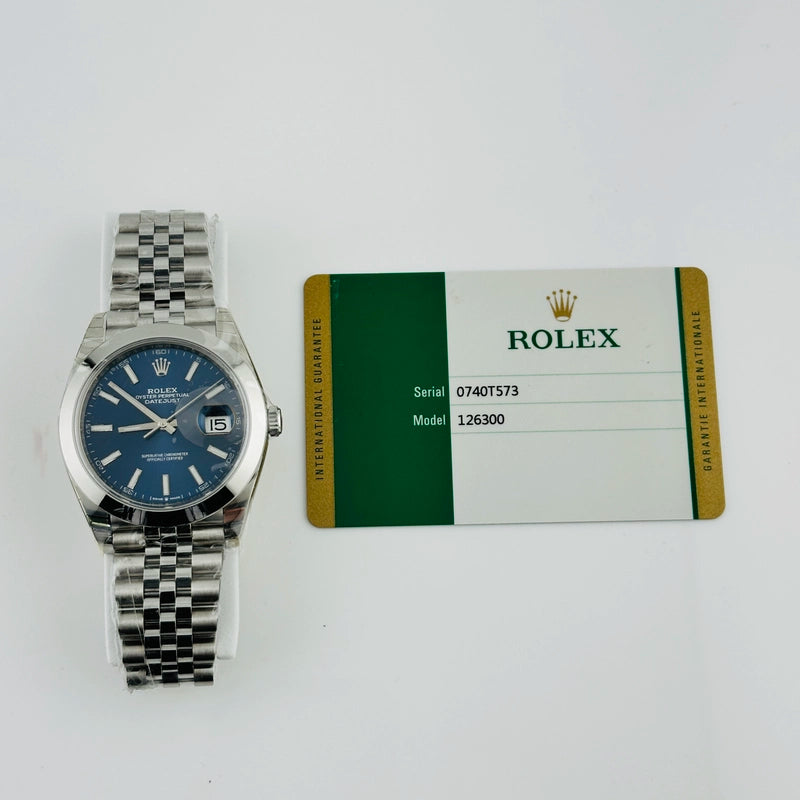 Rolex Datejust Blue Index Dial on Jubilee Ref 126300 with New Style Card White 2019