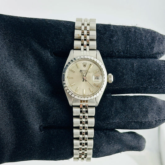 Rolex Oyster Perpetual Date Silver Stick Dial on D Link Jubilee Ref 6924