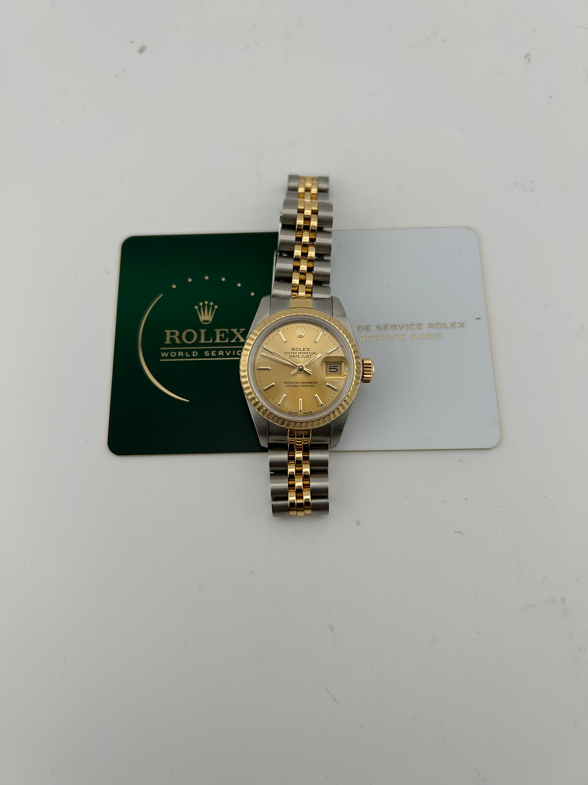 Rolex Datejust Lady Champagne Stick Dial on Jubilee D Link Bracelet Ref. 69173 Card — view 7