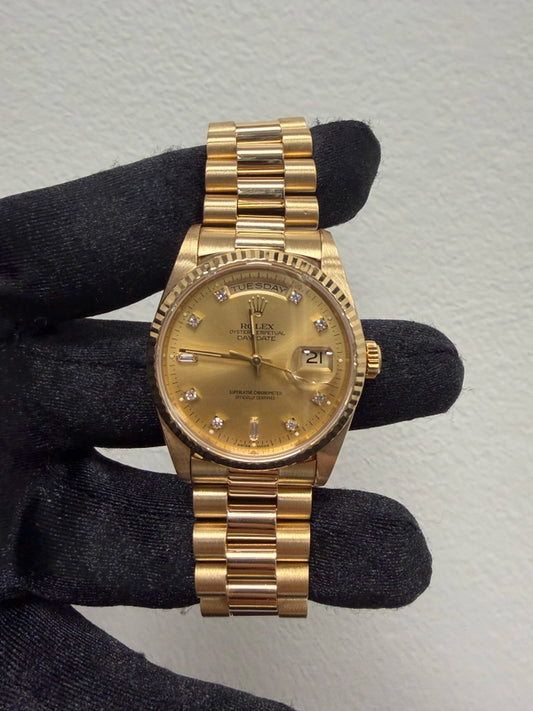 Rolex Day Date 36 Champagne Diamond Dial on President Ref 18238 with Papers 1993