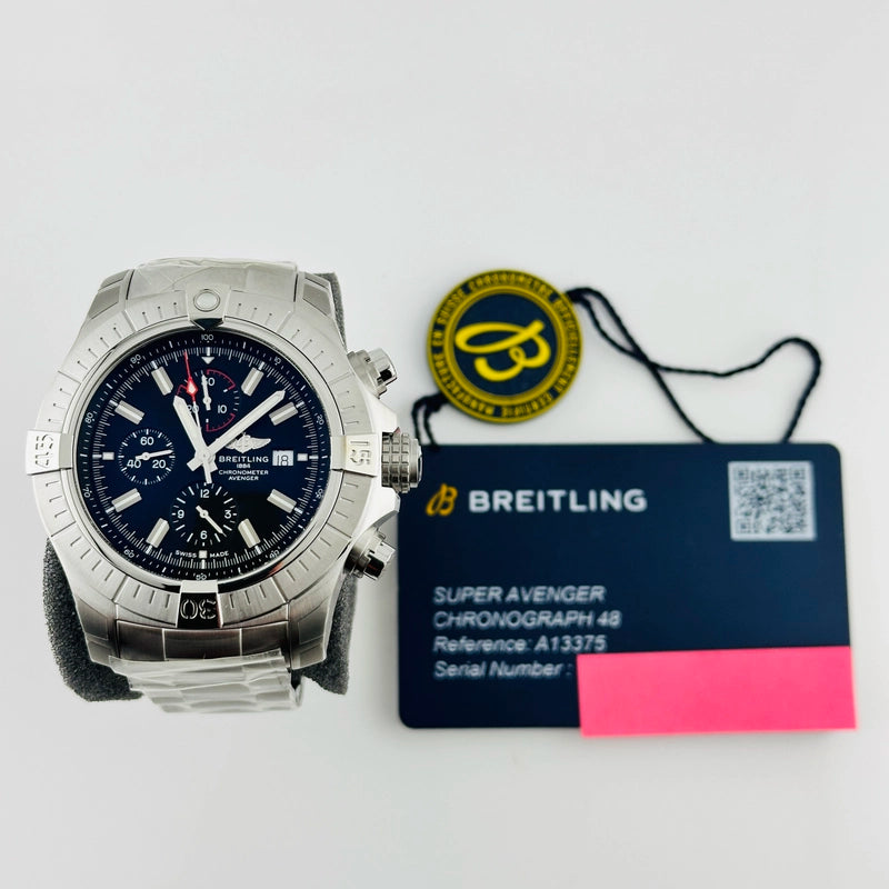 Breitling Super Avenger Chronograph B&P Black Dial on Bracelet Ref A13375101B1A1 with Card 2023