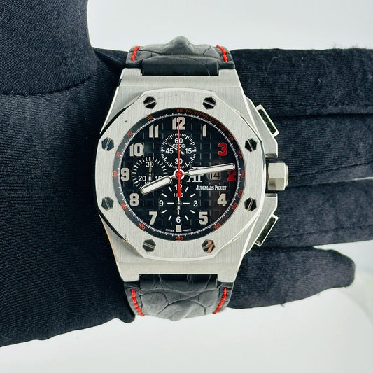 Audemars Piguet Royal Oak Offshore Shaquille O'Neal Special Limited Edition Black Dial With Mega Tapisserie Waffle Pattern Dial on Leather Strap Ref 26133ST.OO.A101CR.01