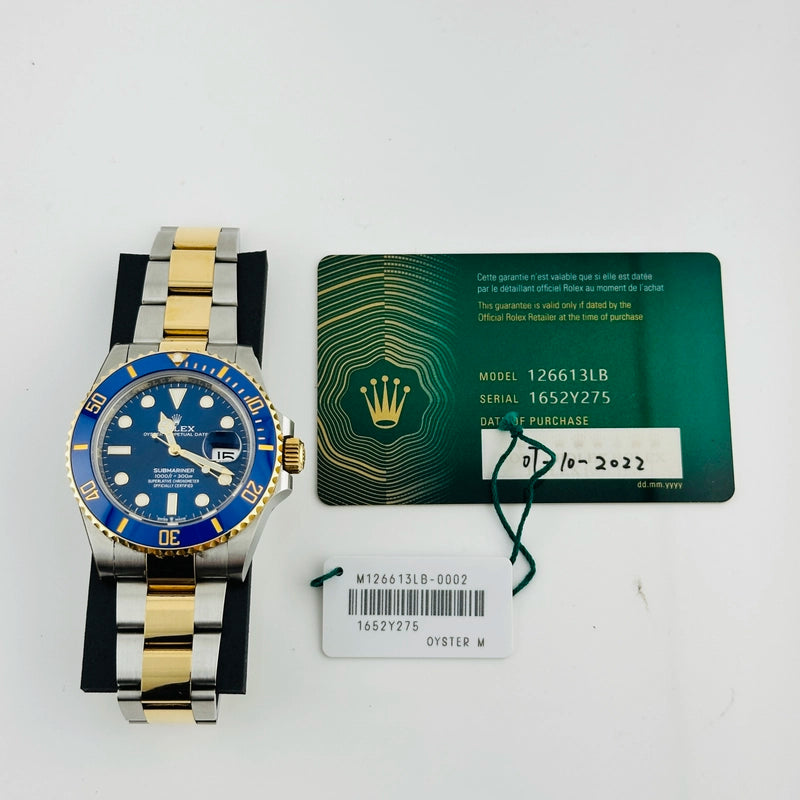Rolex Submariner Blue Dial on Oyster Ref 126613LB with New Style Card Green 2022