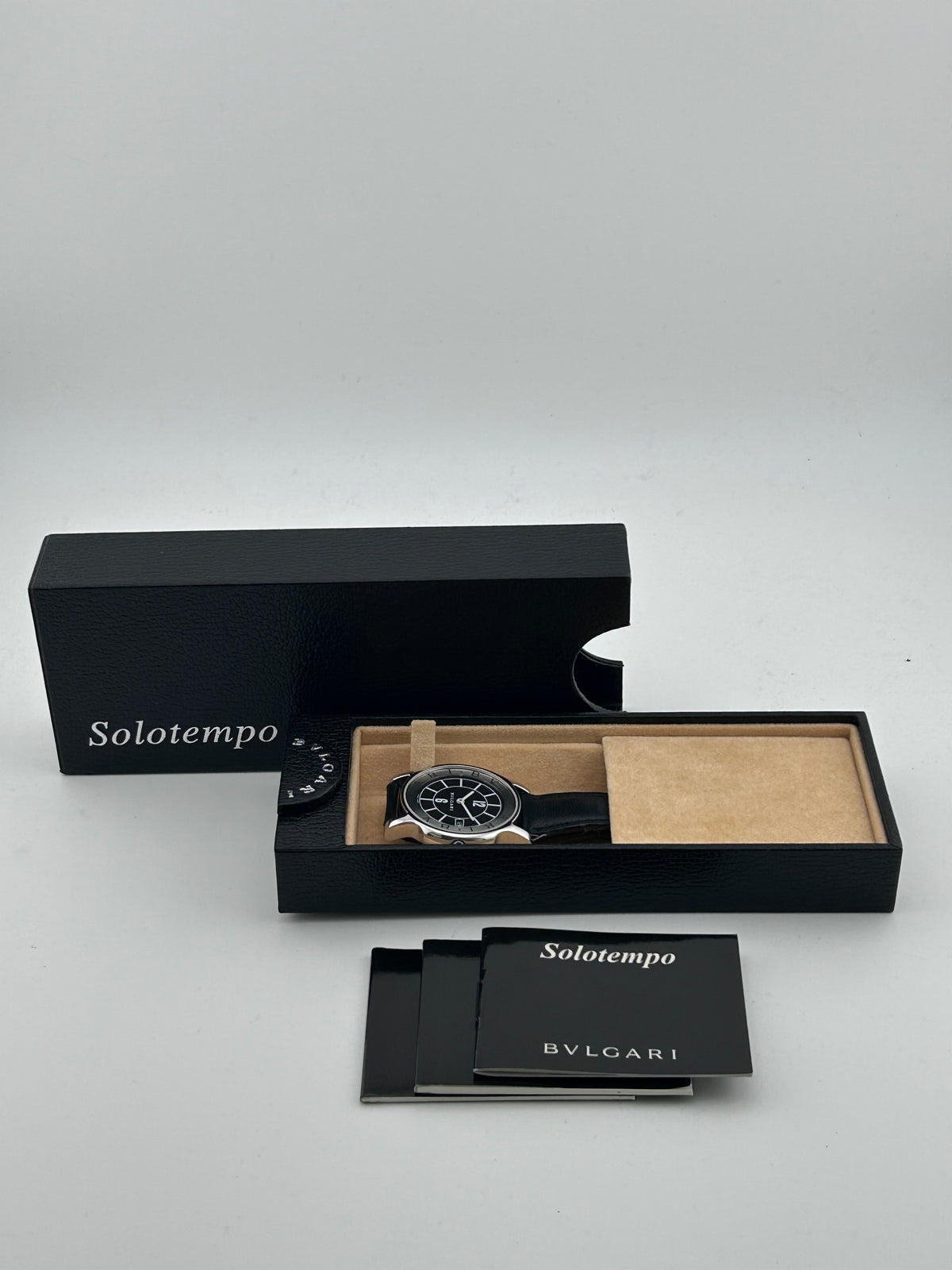 Bvlgari Solo Tempo Black Dial on Black Leather Strap Ref. ST35S with Box — view 6