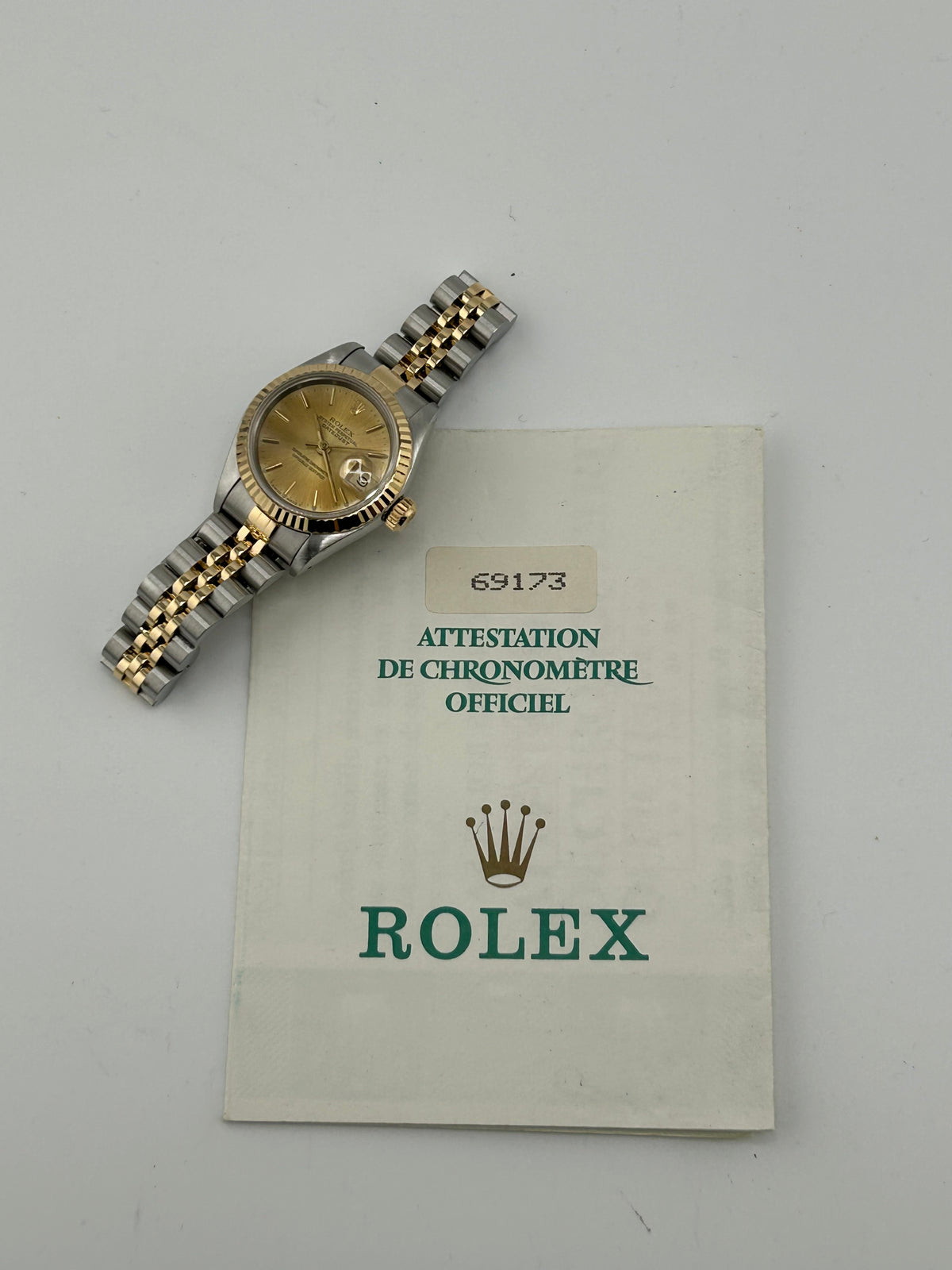 Rolex Datejust Lady Champagne Stick Dial on Jubilee Ref. 69173 Papers 1993 — view 8