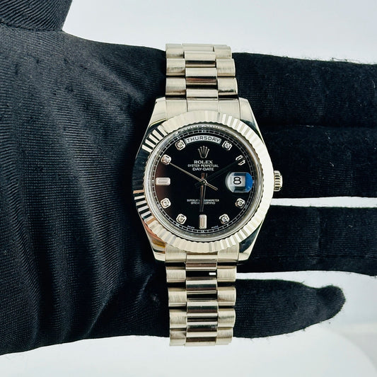 Rolex Day-Date Black Diamond Dial on President Ref 218239 with Card Old Green 2010