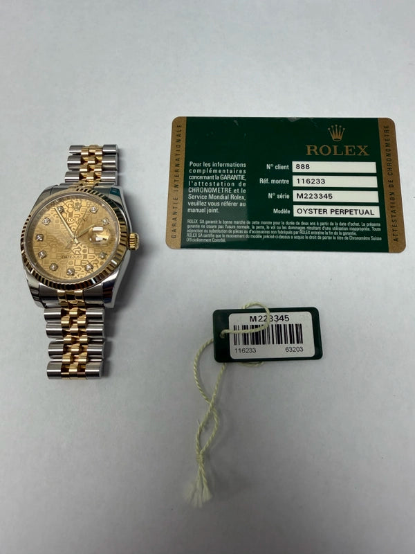 Rolex Datejust Gold Anniversary Diamond Dial Dial on Jubilee Ref 116233 with Card Old Green 2008
