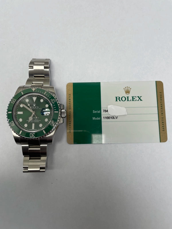 Rolex Submariner Green Dial on Oyster Ref 116610LV with New Style Card White 2016