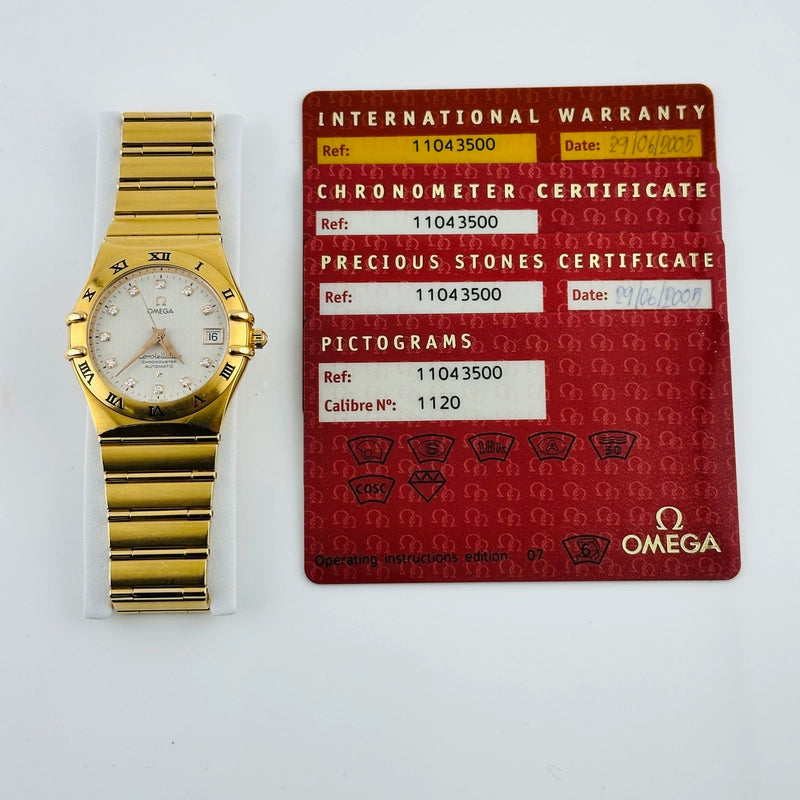 Omega Constellation Ivory Diamond Dial on Yellow Gold Ref 1104.35.00 with Card 2005