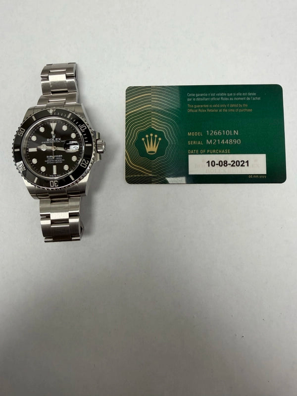 Rolex Submariner Black Dial on Oyster Ref 126610LN with New Style Card Green 2021