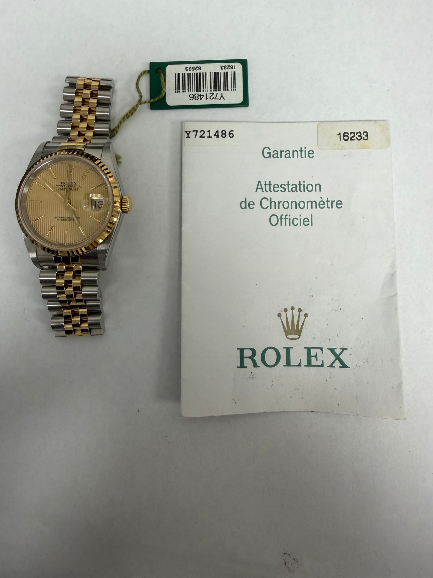 Rolex Datejust 36 Gold Tapestry Stick Dial on Jubilee Ref. 16233 Papers 2004 — view 6