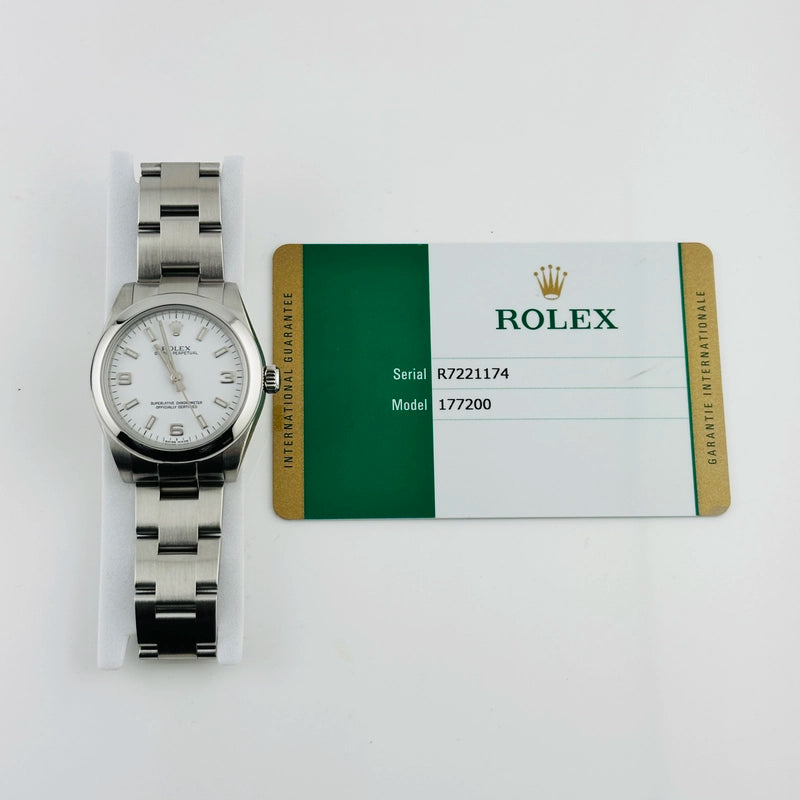 Rolex Oyster Perpetual White Dial on Oyster Ref 177200 with New Style Card White 2016