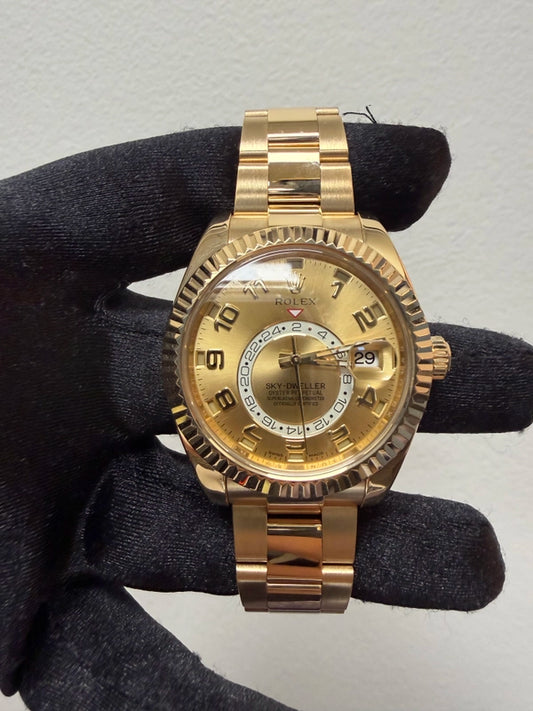 Rolex Sky Dweller Champagne Sunray Arabic Dial on Oyster Ref 326938 with New Style Card White 2015