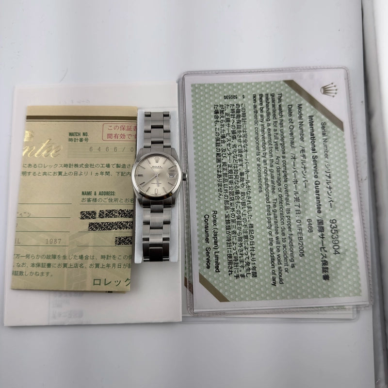 Rolex Oyster Date Silver Dial on Oyster Ref 6466 with Papers 1987