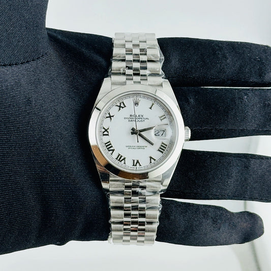 Rolex Datejust White Roman Dial on Jubilee Ref 126300 with New Style Card Green 2022