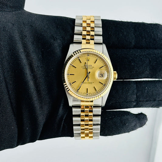 Rolex Datejust Champagne Stick Dial on D Link Jubilee Ref 16233 with Papers 2003