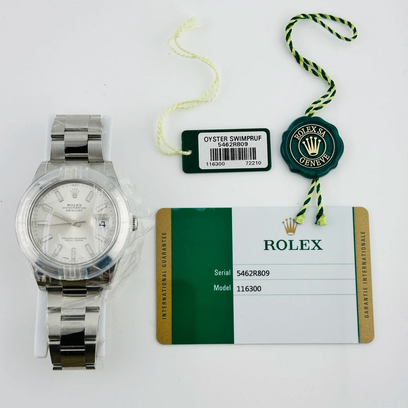 Rolex Datejust II Silver Stick Dial on Oyster Ref 116300 with New Style Card White 2016